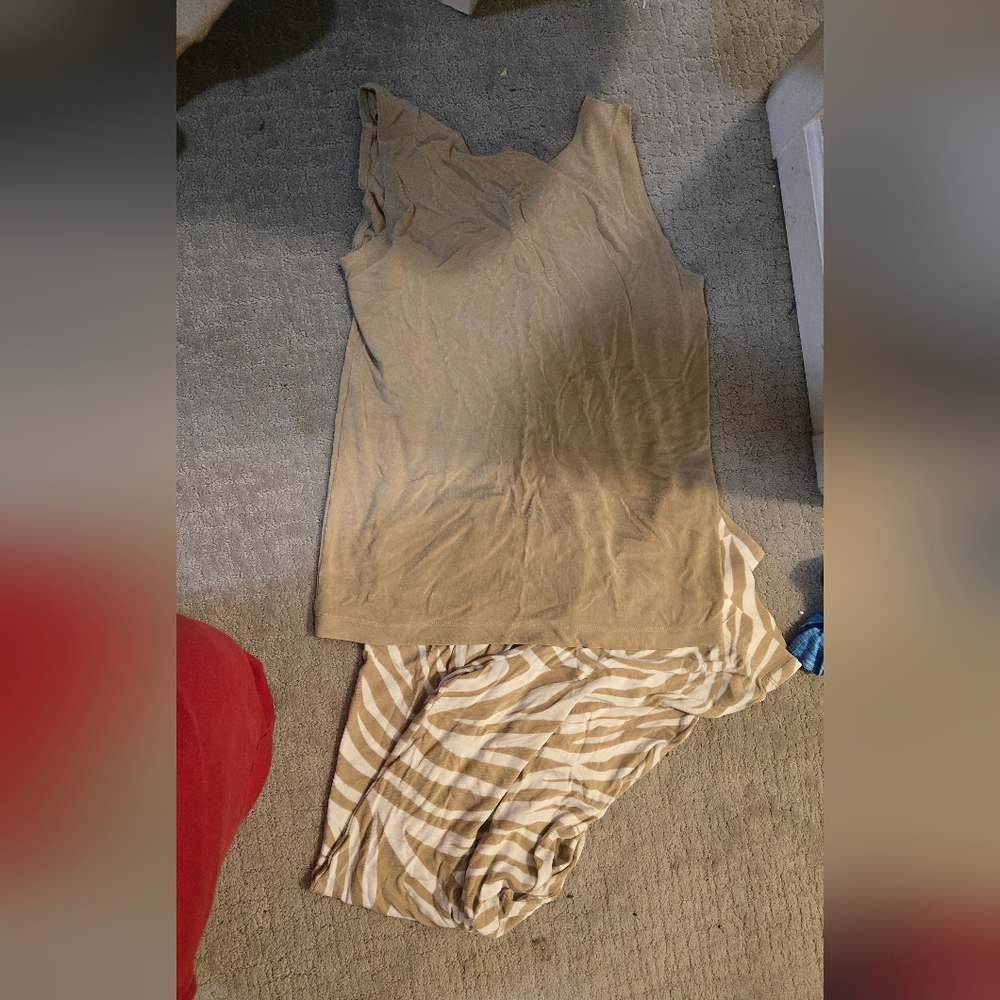 Chico's Travelers Set Tan and White Striped Sleeveless Top